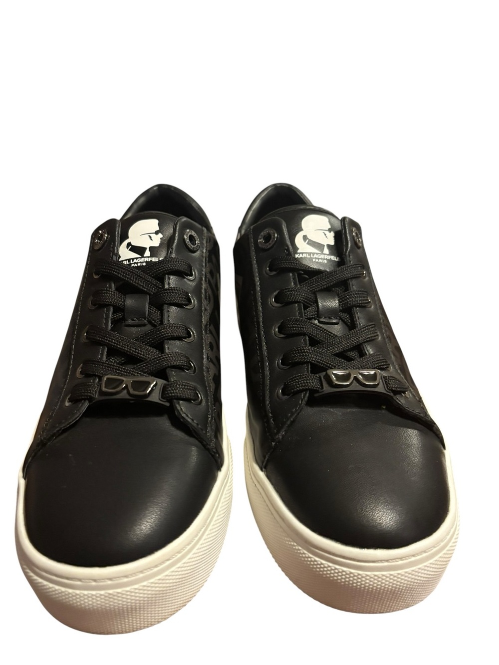 Karl Lagerfeld Paris Womens Cate Linticular Print Logo Charm Black Sneakers 8.5M